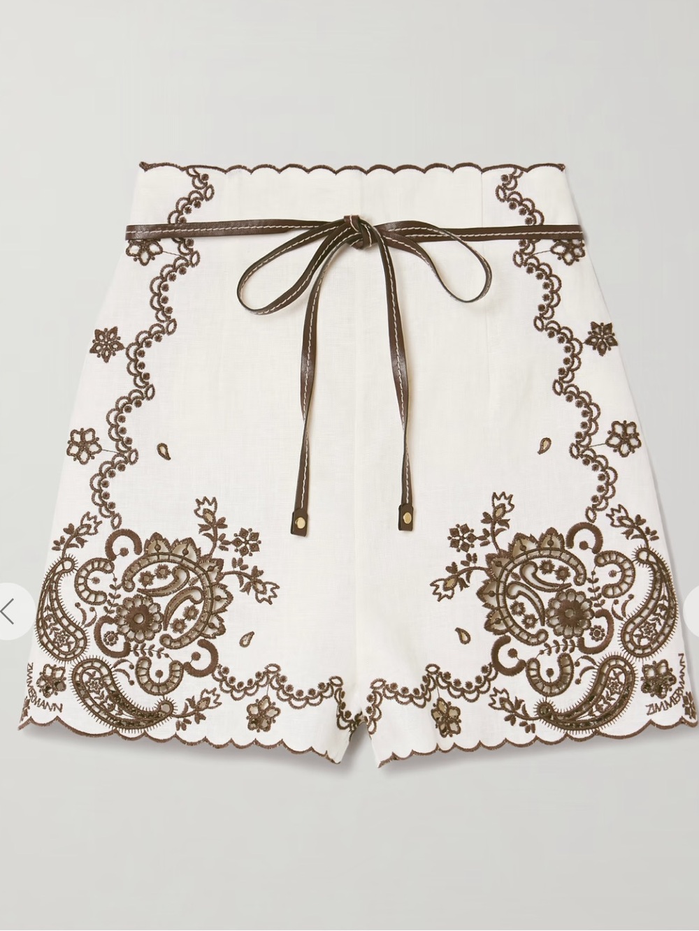Zimmermann Ascension leather-trimmed broderie anglaise linen shorts size US 1